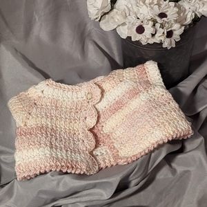 Handmade Marbled Pink Open Front Baby Sweater Short-Sleeve 3-6 months